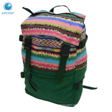 Printed Canvas Flap Top Backpack Bag with Drawstring Closure Casual Daypack